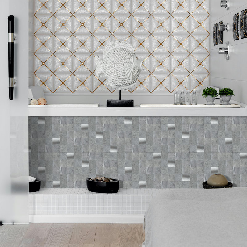 Carreaux de dosseret à peler et à coller de 12 feuilles, carreaux de dosseret en marbre pour la salle de bain (12 po x 3,93 po)