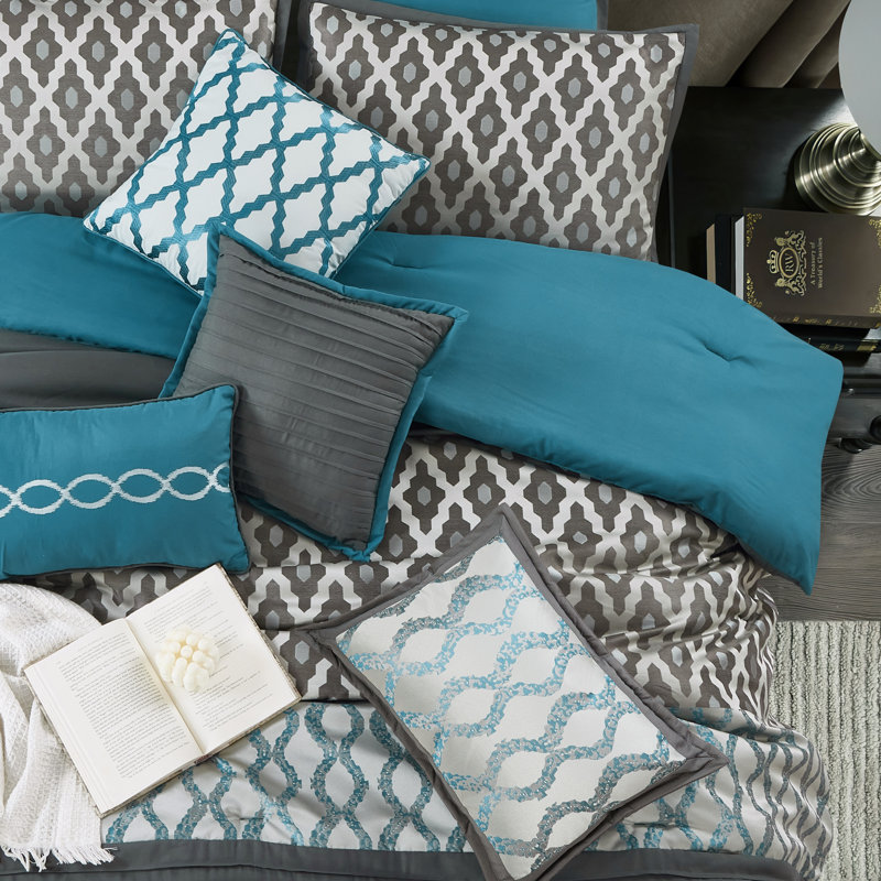 Ensemble d'édredon 10 pièces Caval, Édredon pour grand lit + 9 pièces supplémentair, Bleu