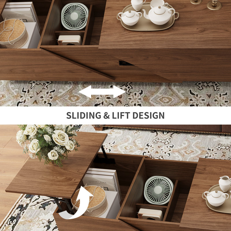 47.2" Walnut Lift Top Coffee Table with Large Hidden Storage, Modern Rectangle Center Table with Dual Lift-Up Compartments for Living Room, Home Office