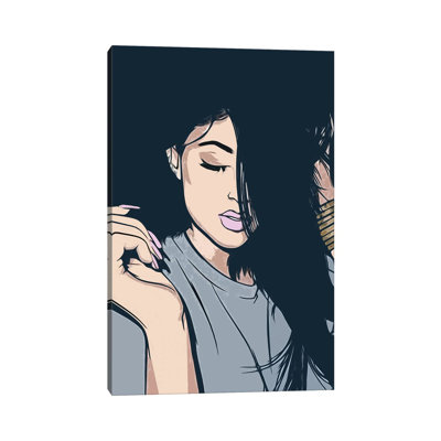 Girl With Black Hair by Art Mirano - Wrapped Canvas Print