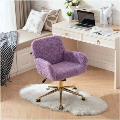 Furniture Office Chair,Artificial Rabbit Hair Home Office Chair With Metal Base,Adjustable Desk Chair Swivel Office Chair,Vanity Chair