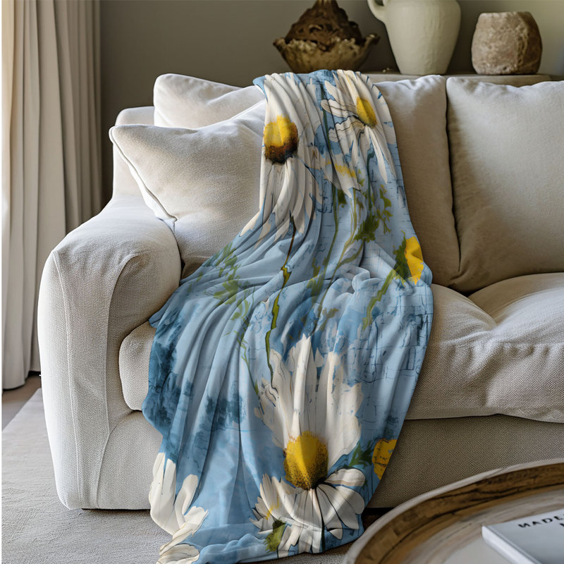 Mélange de marguerites mélangées - jeté Sherpa Blan de qualité supérieure 1 pièce, L 60 po x L 80 po