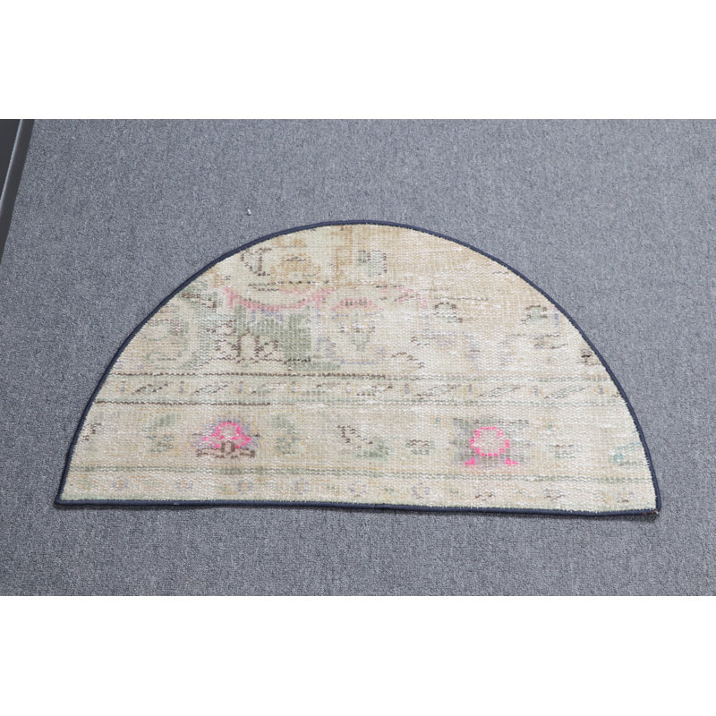 Elegant Half Moon Turkish Door Mat in Neutral Tones with Pink Accents for a Vintage Aesthetic