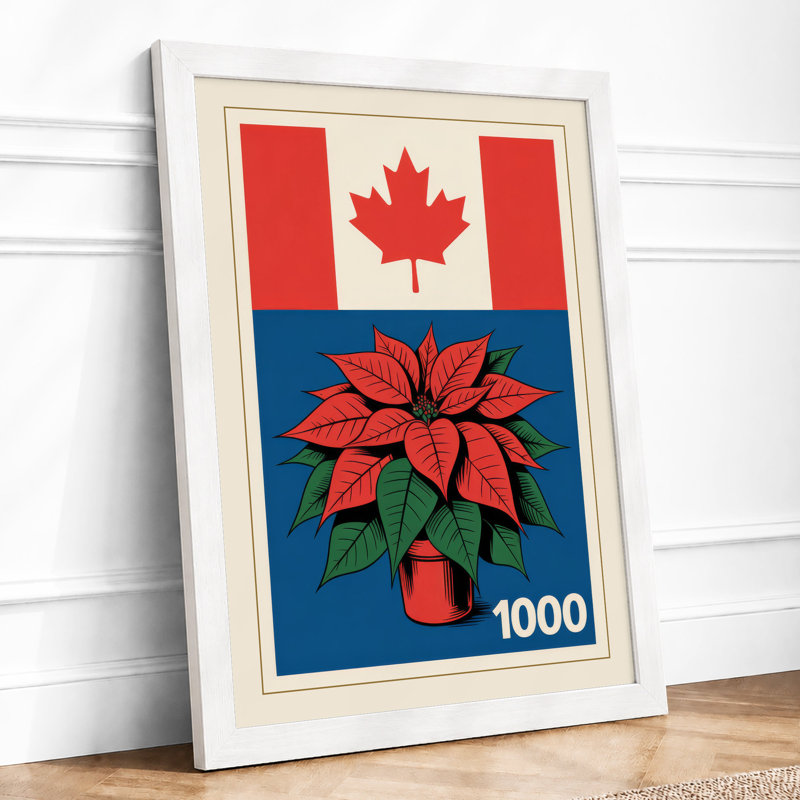 Maple Leaf & Poinsettia Modern - Print, A1 - 84.1 x 59.4 cm, White