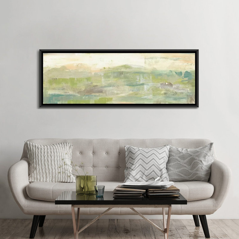 " Greenery Horizon Line III " by Jennifer Goldberger, 16" H x 48" W x 1.5" D, Black Framed Canvas