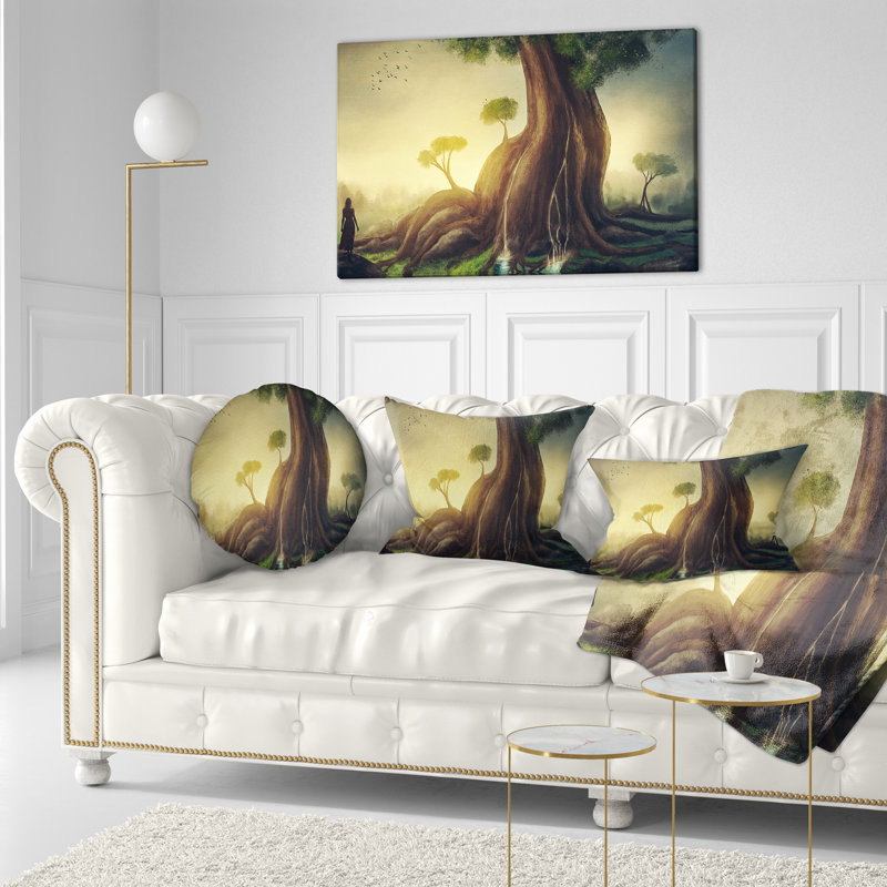 Coussin lombaire abstrait arbre géant avec femme