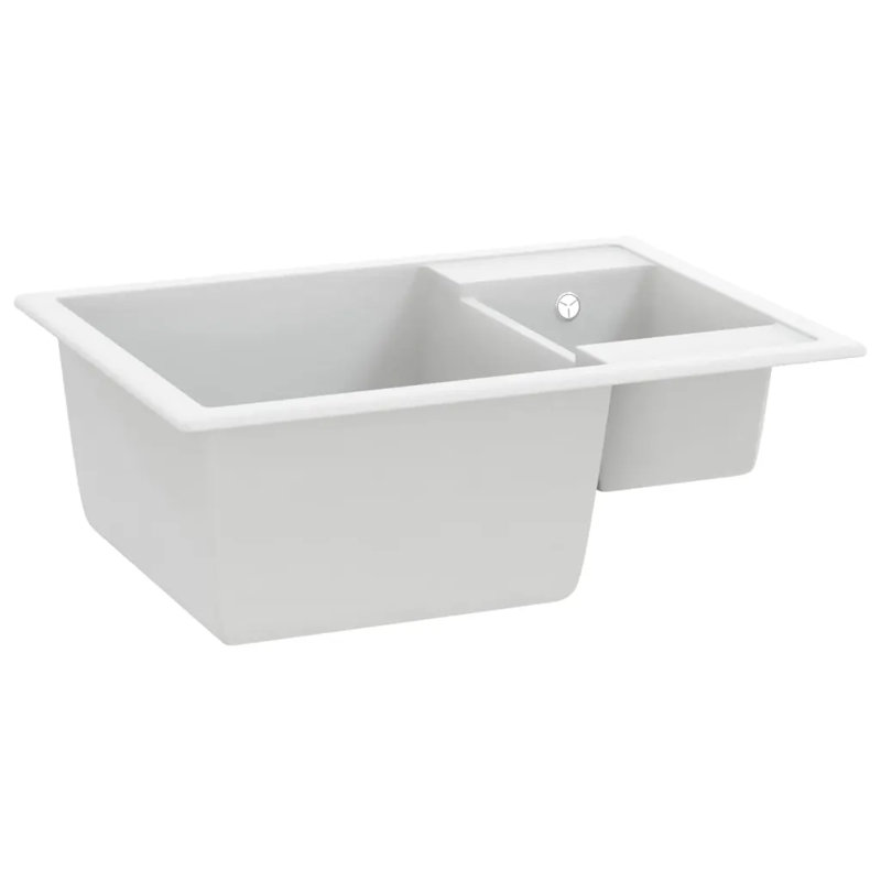 Belfry Kitchen Ashby 440mm W Double Bowl Stone Kitchen Sink with 1 Faucet Hole, White