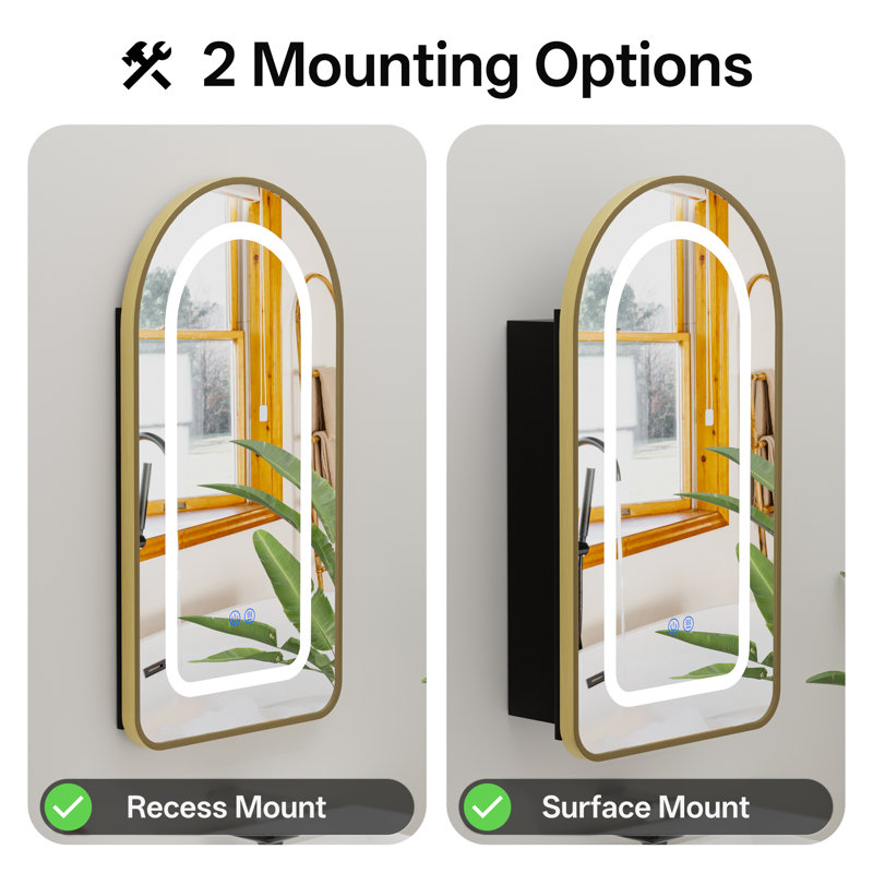 Bathroom Medicine Cabinet With Led Mirror, Anti-fog Lighted Mirror Cabinet, Recessed Or Surface Mount, No Assembly Required, Wall Mounted Bathroom Mirror Cabinet