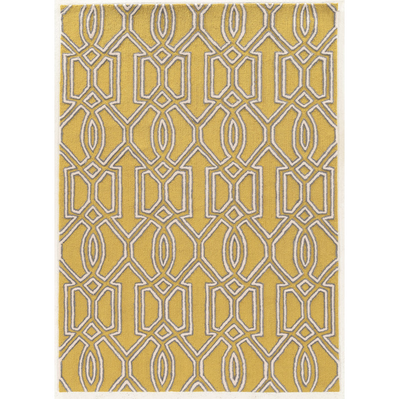 Equelle Handmade Rug Yellow And Grey, Rectangle 5' x 7'