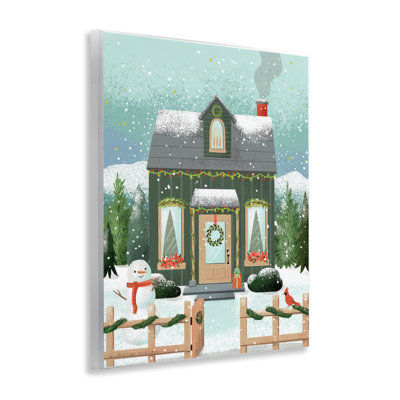 Art mural Cozy Winter Cottage & Snowman, conception par Loni Harris