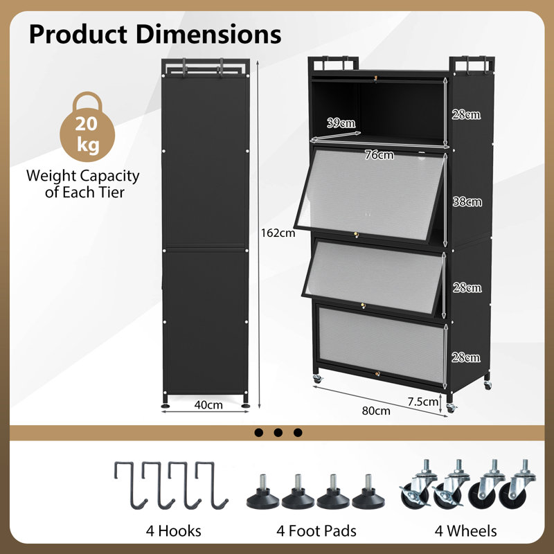 162cm Kitchen Pantry, Black