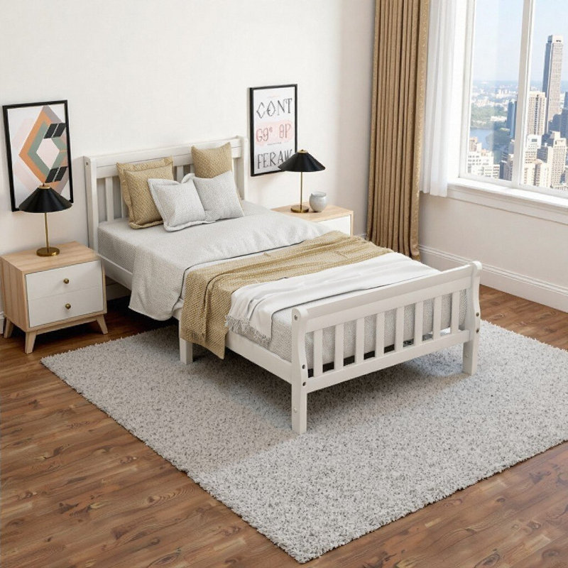 Lit plateforme Wood, Blanc
