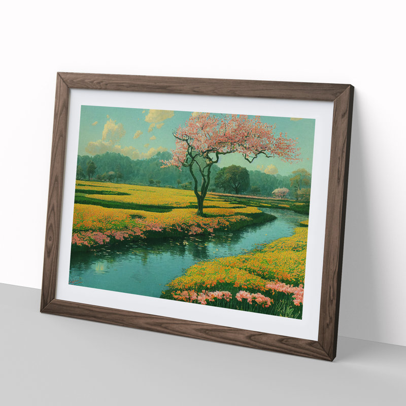 Impressive Forest Stream - Single Picture Frame Painting, 25cm H x 34cm W x 2cm D, Walnut
