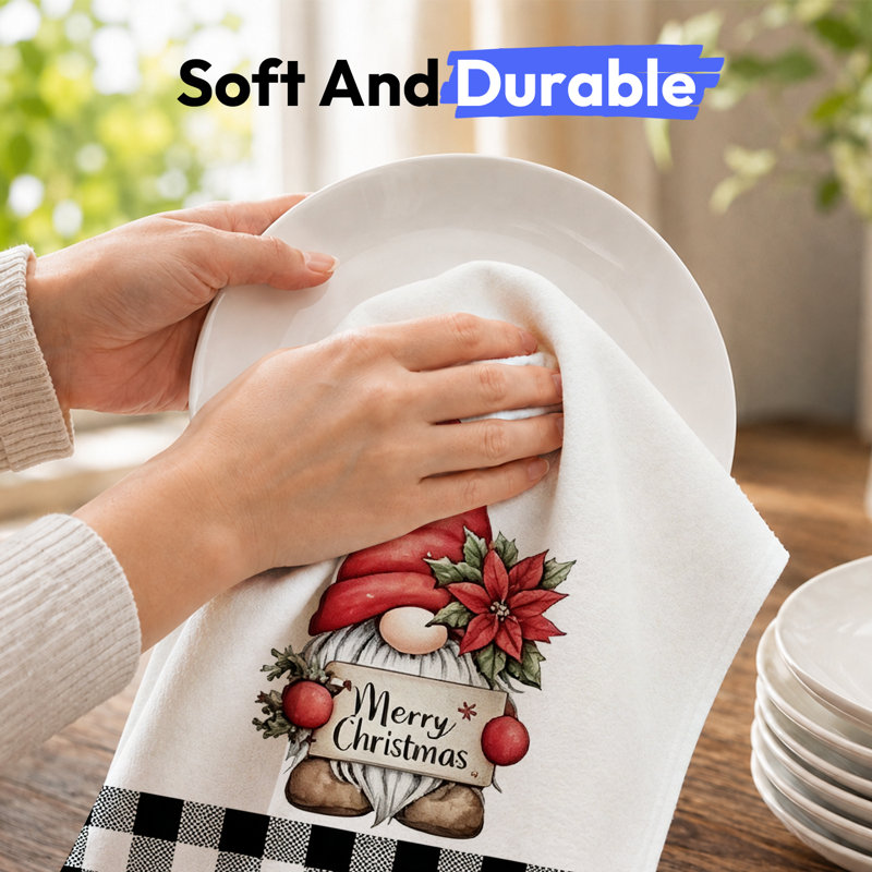  Linges de cuisine en microfibre de Noël, linges à vaisselle réutilisables absorbants, décoratifs résistants à la décoloration, 16 po x 24 po, motif à carreaux noir