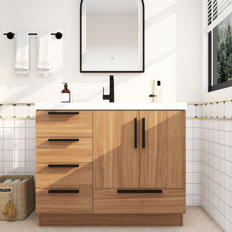 Meuble-lavabo autoportant avec tiroirs latéraux Carla, 42", Palissandre