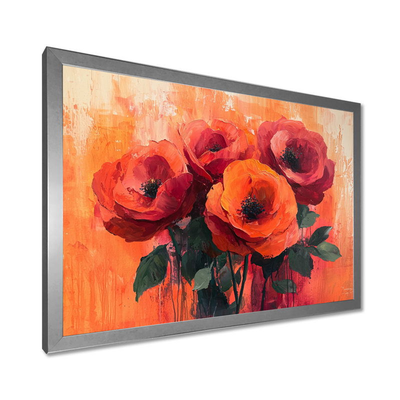 Fleurs, roses, coucher de soleil, bouquet de fleurs - art mural floral, H 12 po x l 20 po, Argent argent