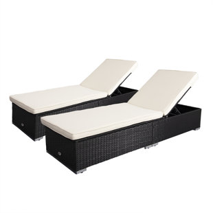 Outdoor Wicker Chaise Lounge , Cushion Included (Set of 2)