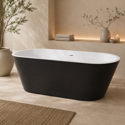 55 in. L x 27.5 in. W Spa-Style Freestanding Acrylic Soaking Bathtub with Drain and Overflow, Black
