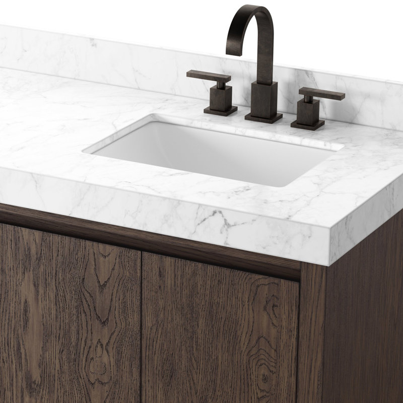 Everett Double Vanity-Satin Light Wash Oak, Satin Espresso Oak Veneer