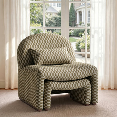 Fauteuil demi-tonneau rembourré avec repose-pieds avec coussin lombaire