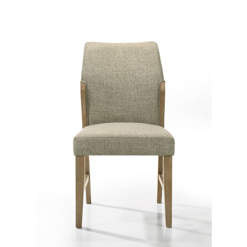 2 pièces de chaises de salle à manger en lin beige, pieds à finition chêne rustique, hauteur de dossier de 19 po, largeur de 20 po et profondeur de 18 po, rembourrés pour une sensation luxueuse de chaises et de dossier en lin