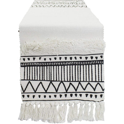 Ivory Boho Tribal Textured Table Runner With Tassels