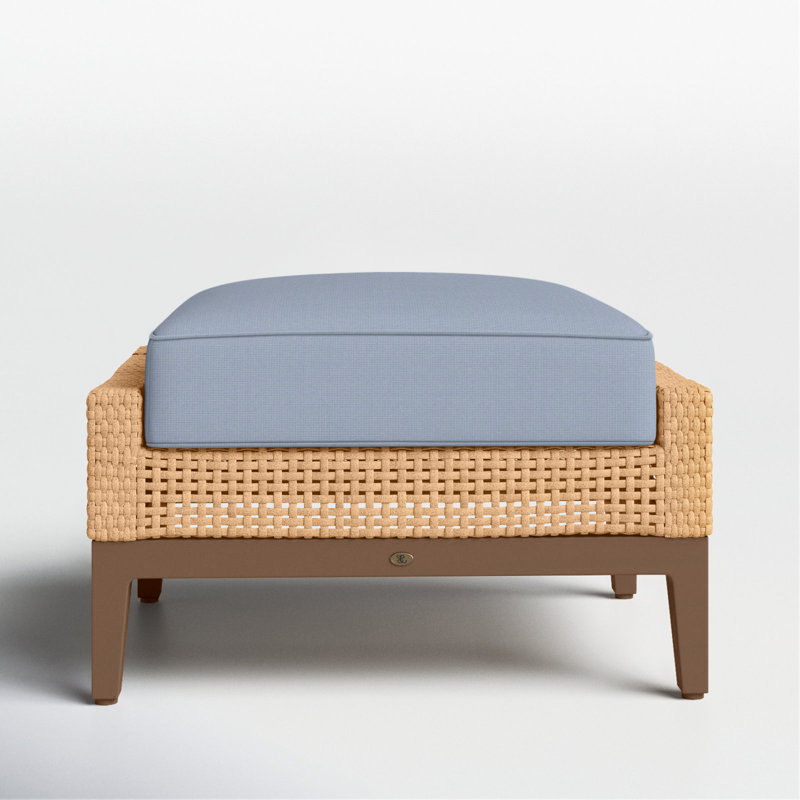 Peninsula Outdoor Ottoman with Cushion, Welt + Standard fill, Snow Sunbrella® Linen, Light Raffia/Natural Sandalwood