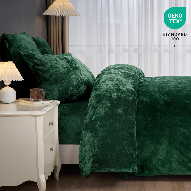 PHF Double-Sided Velvet Comforter Set, 5 Piece Soft Luxury Winter Warm Bedding Sets, Modern Bed in A Bag, Emerald green