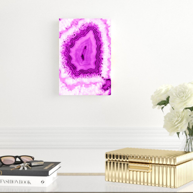Géode rose - peinture sur toile tendue, H 12 po x l 8 po