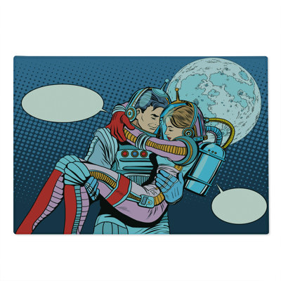 Ambesonne Romantic Cutting Board Large Size Astronaut Couple Love Multicolor