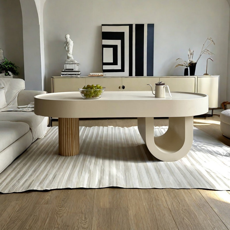 Butter style simple modern solid wood coffee table, 17.32" H x 43.3" L x 23.62" W