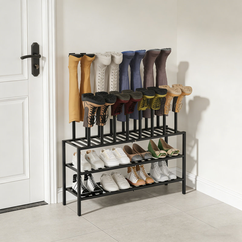 3-Tier Multi-Functional Shoe & Boot Storage Rack (Bamboo), 38.4" H x 26.8" W  x 11" D