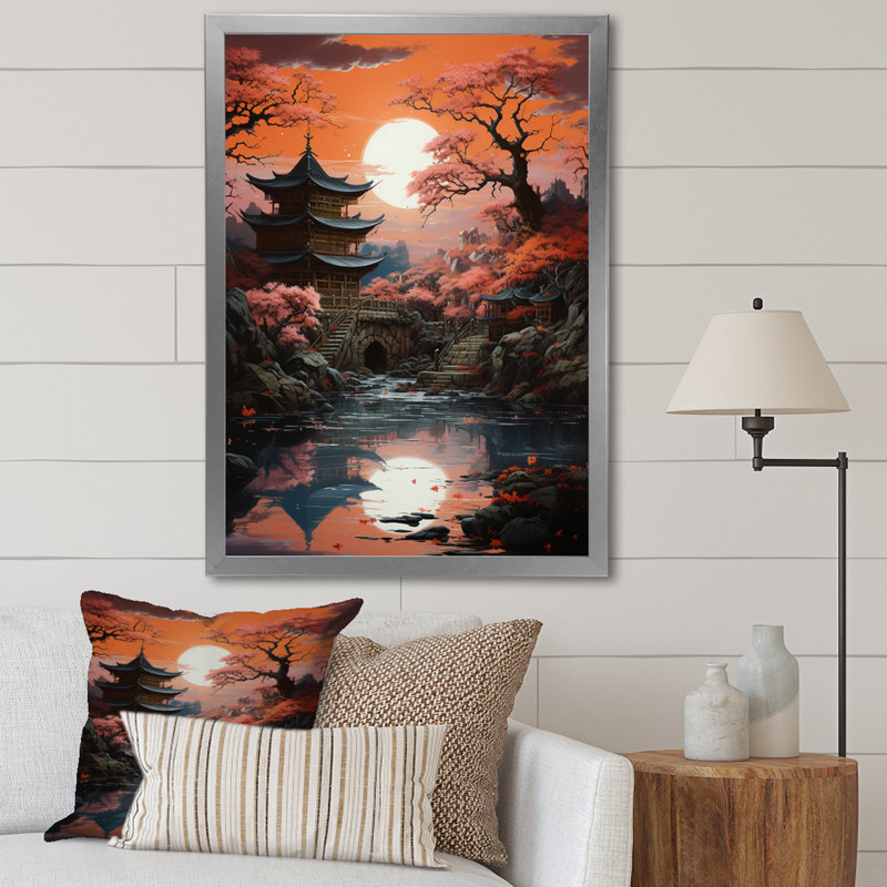 «Danari Japon Art Shrine At Twilight II», reproduction sur toile, H 32 po x l 16 po x P 1 po, Cadre photo argenté