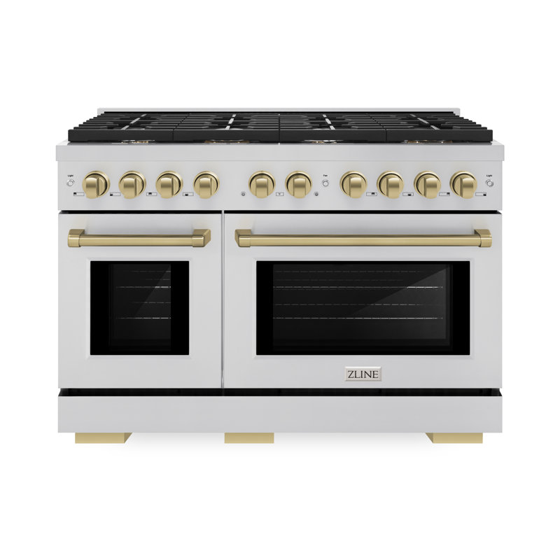 48" Stainless Steel Dual-Fuel Gas Range with Champagne Bronze Accents