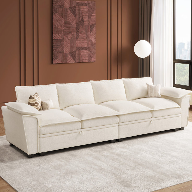 Modern Upholstered Sofa With Hidden Storage, Beige