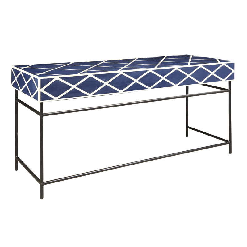 Navy Blue and White Bone Writing Desk with Drawer