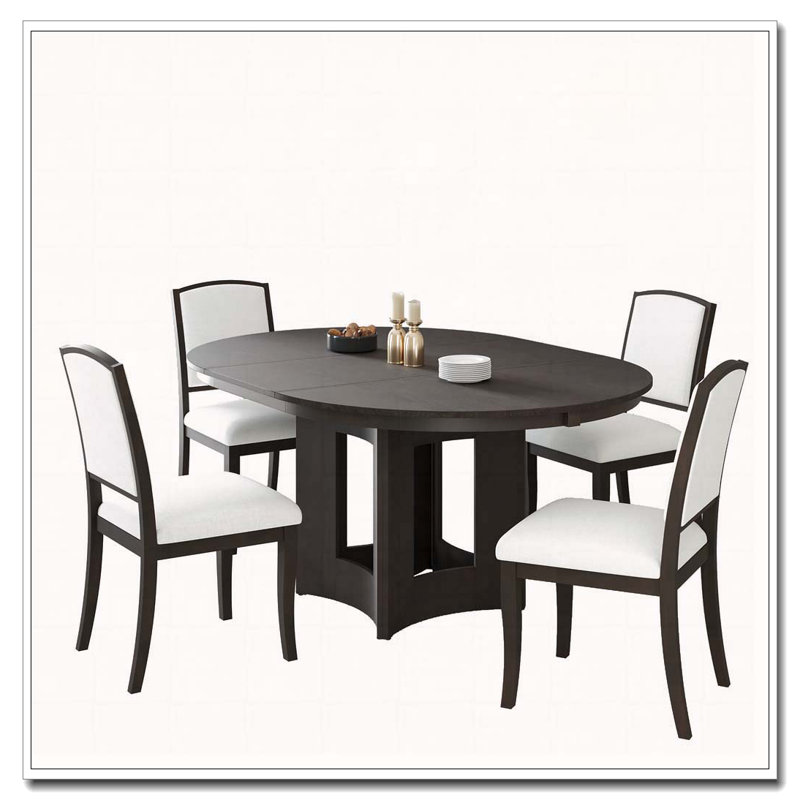 Ensemble de table de salle à manger extensible ronde pour 4, ensemble de table de cuisine 5 pièces avec 4 chaises rembourrées