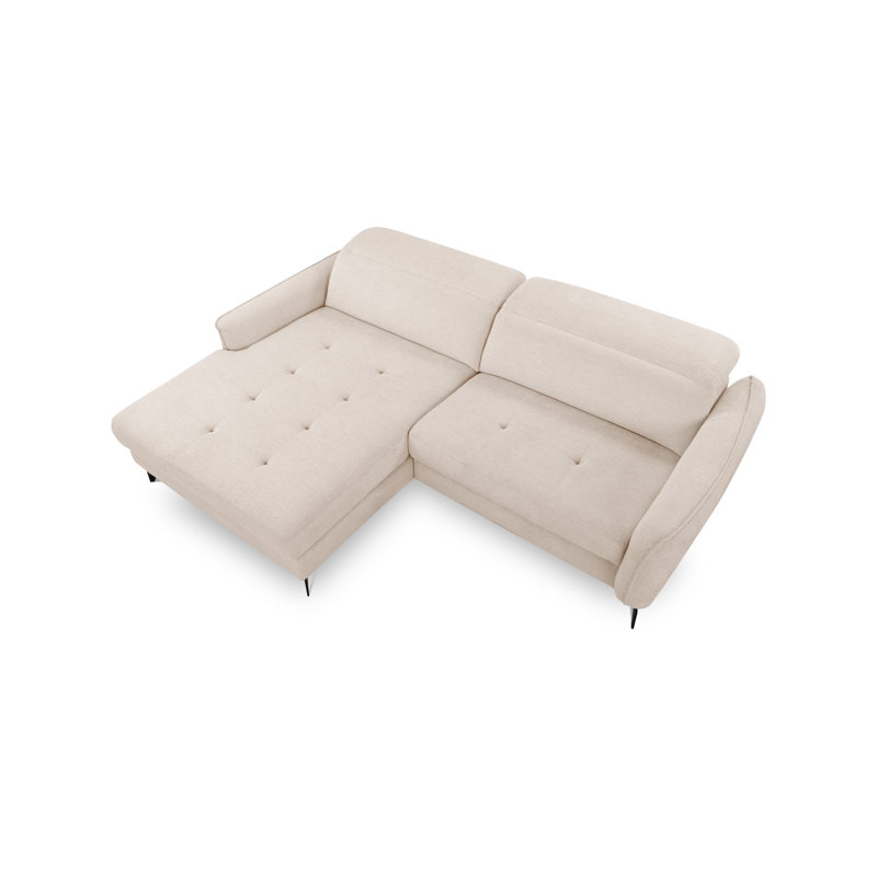 Morpeth Power Reclining Upholstered Corner Sofa in Chenille Fabric with Adjustable Headrests, Beige, Left Hand Facing