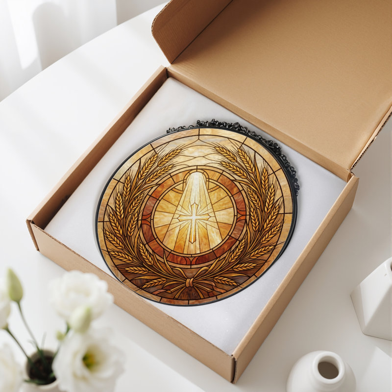 Panneau de vitrail Wheat Wreath, H 12 po, H 12 po