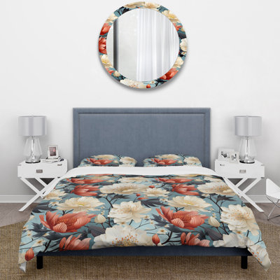 Literie à motif de coquelicots beiges et colorés