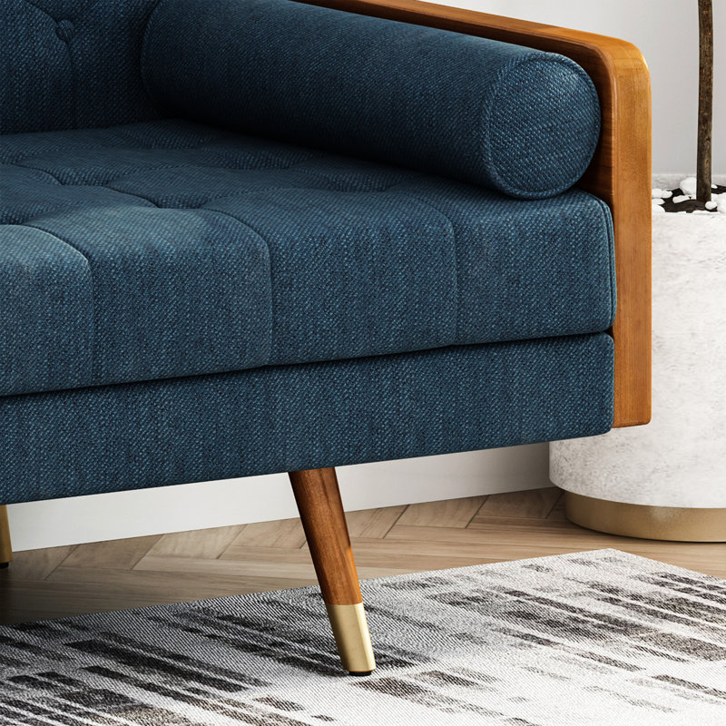 Siège Mid-Century moderne avec capitonnage à boutons, siège en tissu bleu marine charmant, pièce décorative