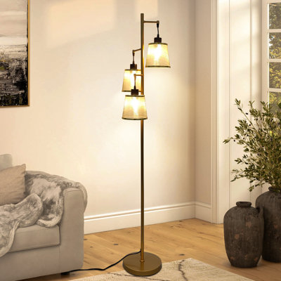Vintage Tree Floor Lamp With Acrylic Drum Shade With 3 Bulbs Included