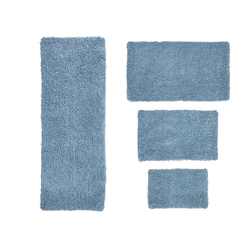 Tapis de bain 100% coton lavable à la machine Fantasia (ensemble de 4), Bleu