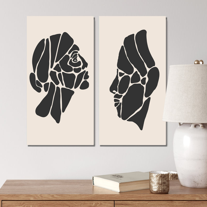 Minimalisme, portrait de femme IV - ensemble de 2 peintures, Toile tendue, H 20 po x l 24 po x P 1 po