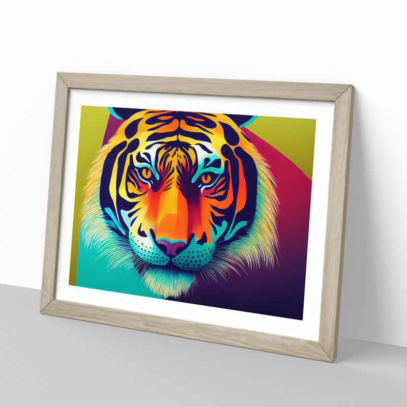 Colourful Tiger Art Vol.3 Abstract - Framed Print, Oak Framed, 34cm H x 46cm W x 2cm D