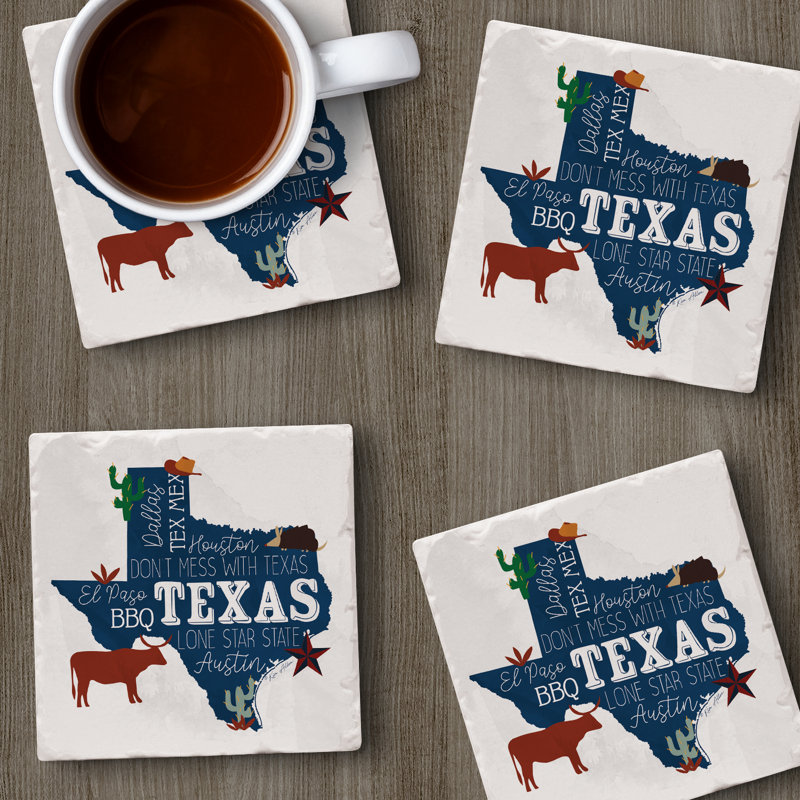 Trinx Texas Favorites 4-Pack Tumbled Tile Coaster Set