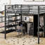 Lit mezzanine en métal avec ensemble de table et garde-robe, lit double, noir