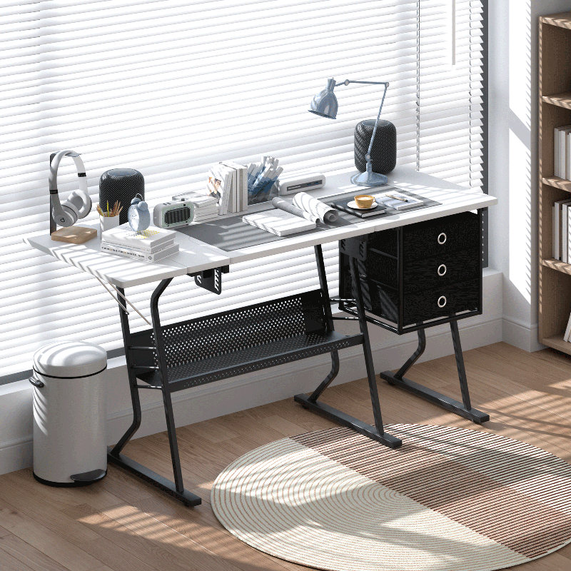 Table de couture pliable 60 ", table de machine à coudre polyvalente avec plateforme réglable et tiroirs
