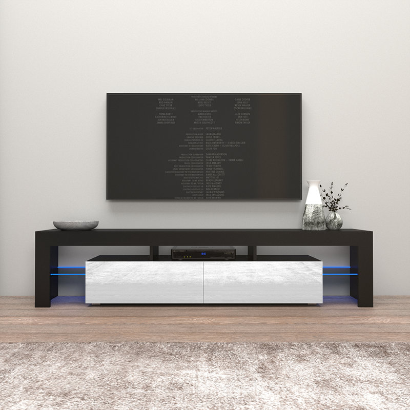 Tahmoor 12" Modern TV Stand with 16-Color LED Lighting, Black/White Wash