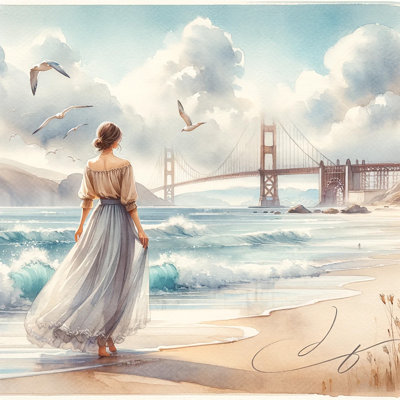«Elegant Woman by the Bay», reproduction sur toile